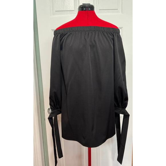 Hibluco Tops - Hibluco Black, Medium, Off the Shoulder Blouse, 3/4 Slit Sleeves with Ties